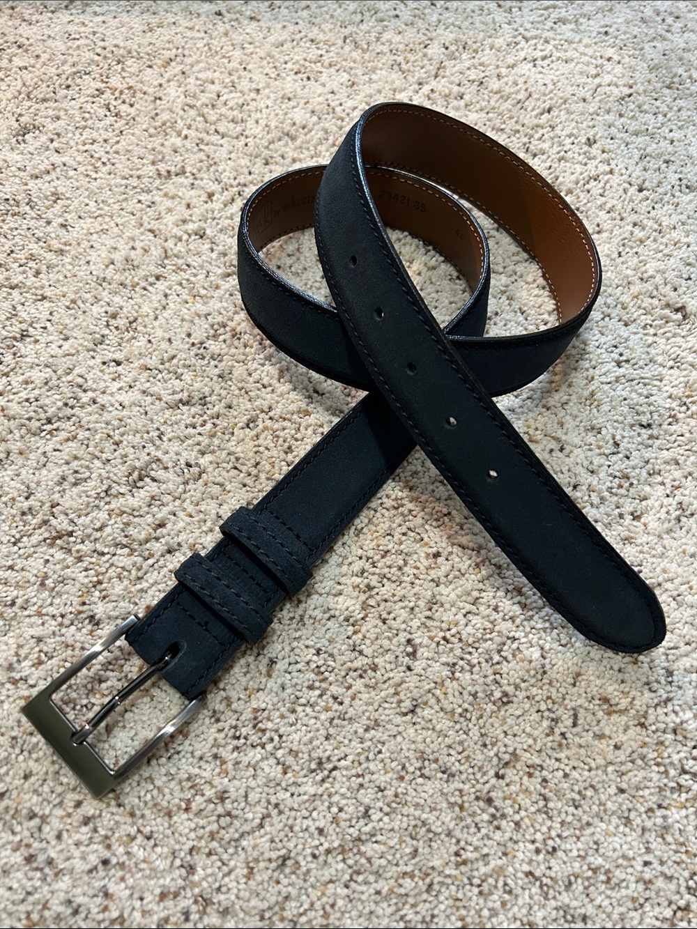 Men's Blue Suede Italian Leather Belt with Silver Buckle Made in Italy 44. NWOT